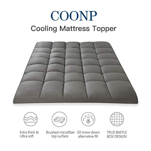 COONP King Mattress Topper, Extra Thick Mattress Pad Cover, Cooling Pillowtop with 8-21 Inch Deep Pocket 3D Snow Down Alternative Fill(King, Grey)