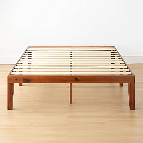 Mellow Naturalista Classic 16 Inch Solid Wood Platform Bed with Wooden Slats, Cherry, Queen