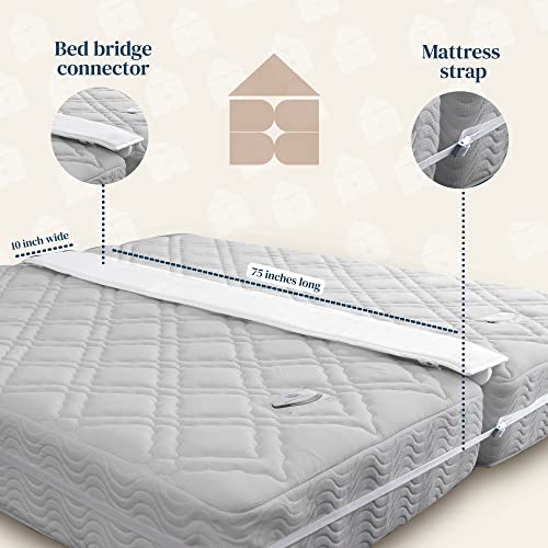 Home Bed Bridge, Split Bed Connector Mattress Gap Filler Mattress Connector  with Strap Bed Bridge Bed Gap Filler to Make Twin Beds Into King for Guests  Stayovers (White) 