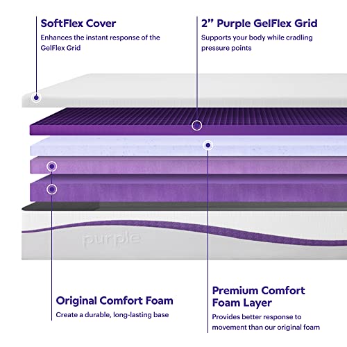 Purple Plus King Mattress, GelFlex Grid, Better Than Memory Foam, Premium Comfort Foam Layer, Temperature Neutral, Responsiveness, Breathability, Made in USA