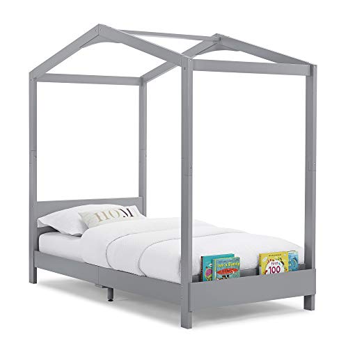 Delta Children Poppy House Wood Twin Bed, Platform Bed - No Box Spring Needed, Grey