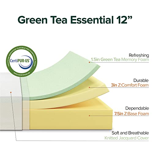 Zinus 12 Inch Green Tea Essential Memory Foam Mattress/Bed-in-a-Box/Affordable Mattress/CertiPUR-US Certified, Twin