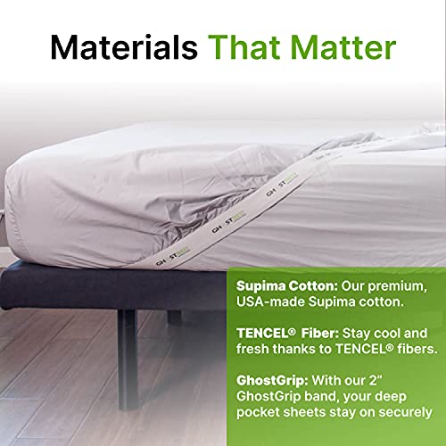 GhostBed Full Cooling Supima Cotton and Tencel Luxury Sheet Set - Wrinkle Resistant with Deep Pockets, 4 Piece, Gray