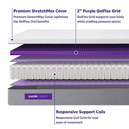 Purple Hybrid Mattress - Cal King, Gelflex Grid, Better Than Memory Foam, Temperature Neutral, Individually Wrapped Coils, Responsiveness, Breathability, Made in USA
