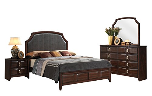 Acme Furniture Lancaster Queen 4-Piece Bedroom Set, Espresso PU & Espresso