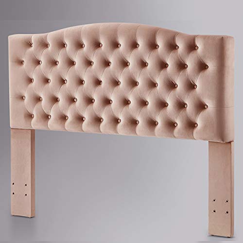 24KF Velvet Upholstered Tufted Button Queen Headboard and Comfortable Fashional Padded Queen/Full Size headboard- Blush
