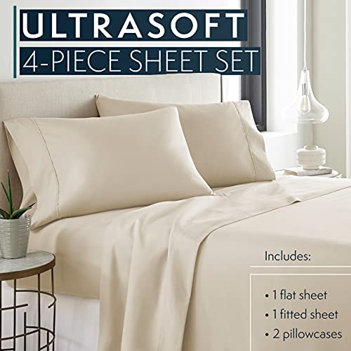 HC COLLECTION King Size Sheet Set - Deep Pocket Bed Sheets - Extra Soft & Breathable - 4 PC Set, Easy Care, Machine Washable - Cooling Cream Sheets