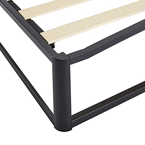 Amazon Basics Metal Platform Bed Frame with Wood Slat Support, 6 Inches High, Twin, Black