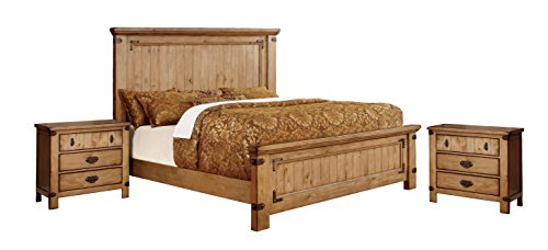 HOMES: Inside + Out 3 Piece ioHOMES Tustin Country Bed Set with 2 Nightstands, California King, Weathered Elm