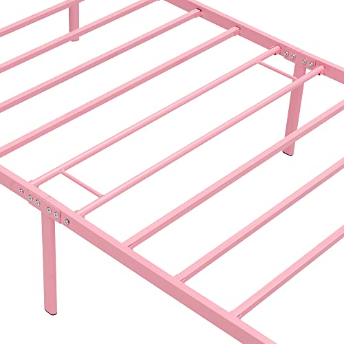 VECELO Twin Size Metal Platform Bed Frame with Headboard and Footboard, Heavy Duty Slat Support/No Box Spring Needed Mattress Foundation/Underbed Storage Space, Victorian Style