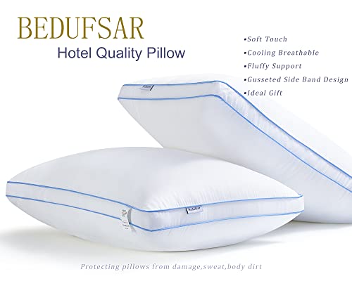 Bedufsar Bed Pillows for Sleeping, Standard Size Pillows Hotel Quality Set of 2, Firm and Supportive Gusseted Pillows for Side and Back Sleepers, Cooling Down Alternative Fluffy Soft Pillow (20x26 in)