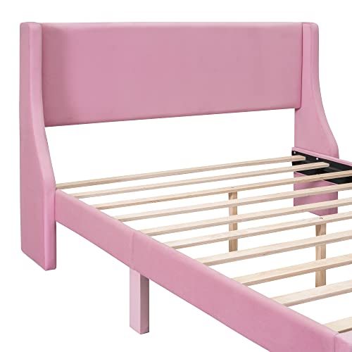 HBRR Queen Size Bed Frame with Drawer and Headboard, Velvet Upholstere
