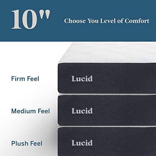 LUCID 10 Inch Memory Foam Medium-Plush - Gel Infusion – Hypoallergenic Bamboo Charcoal- Twin XL Size Mattress,White