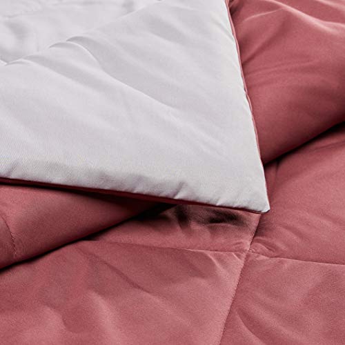 Amazon Basics Reversible, Lightweight Microfiber Comforter - Full / Queen, Burgundy / Gray