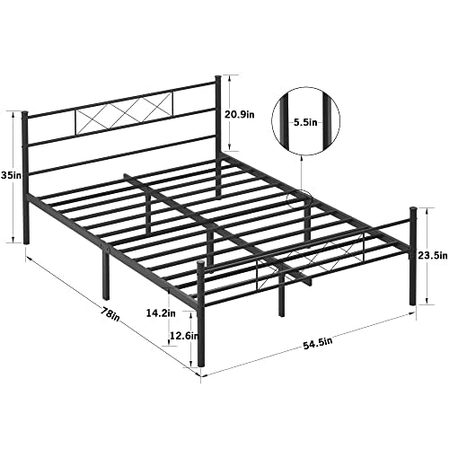 VECELO Metal Platform Bed Frame Mattress Foundation with Headboard & Footboard / Firm Support & Easy Set up Structure, Full, Black