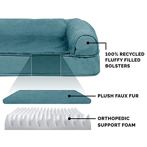 Furhaven Orthopedic Dog Bed for Medium/Small Dogs w/ Removable Bolsters & Washable Cover, For Dogs Up to 35 lbs - Plush & Suede Sofa - Deep Pool, Medium