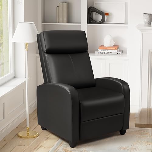 GUNJI Recliner Chair for Adults Modern PU Leather Adjustable Reclining Chair for Living Room Home Theater Seating with Footrest (Black)