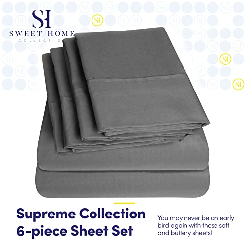Sweet Home Collection 6 Piece 1500 Supreme Collection Brushed Microfiber Deep Pocket Sheet Set-2 Extra Pillow Cases, Great Value, Rv Short Queen, Gray