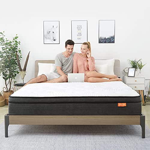 Sweetnight Queen Mattress in a Box - 12 Inch Plush Pillow Top Hybrid Mattress, Gel Memory Foam for Sleep Cool, Motion Isolating Individually Wrapped Coils, Queen Size, Twilight