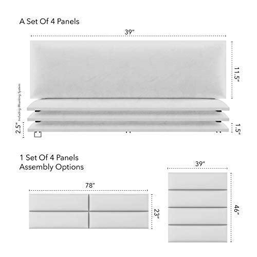 Vänt Upholstered Wall Panels - King/Cal King Size Wall Mounted Headboards - Vitage Leather White Dove - Pack of 4 Panels (Each Individual Panel 39"x11.5")