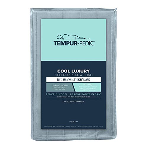 Tempur-Pedic Cool Luxury Zippered Pillow Sham, Standard/Queen, Silver Sconce