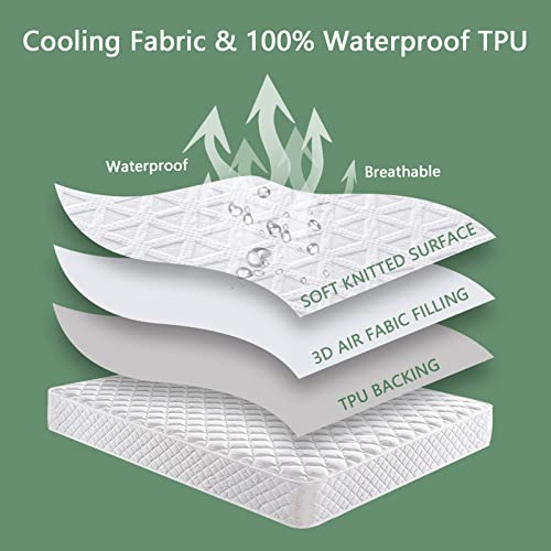 Premium 100% Waterproof Mattress Protector Queen Size Bed Mattress Cover Breathable Bamboo 3D Air Fabric Cooling Mattress Pad Cover Smooth Soft Noiseless Washable, 8''-21'' Deep Pocket