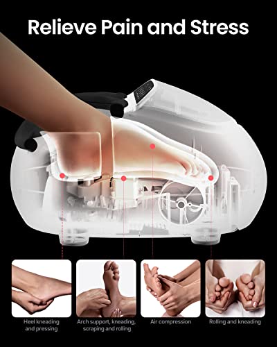 RENPHO Foot Massager Machine with Heat, Shiatsu Deep Kneading, Multi-Level Settings, Delivers Relief for Tired Muscles and Plantar Fasciitis, Fits Feet Up to Men Size 12 (White)