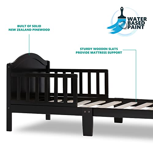 Dream On Me Sydney Toddler Bed in Black, Greenguard Gold Certified, JPMA Certified, Low To Floor Design, Non-Toxic Finish, Safety Rails, Made Of Pinewood