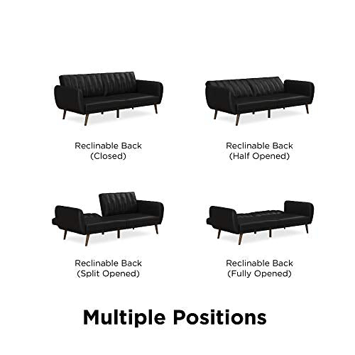 Novogratz Brittany Futon, Convertible Sofa & Couch, Black Faux Leather