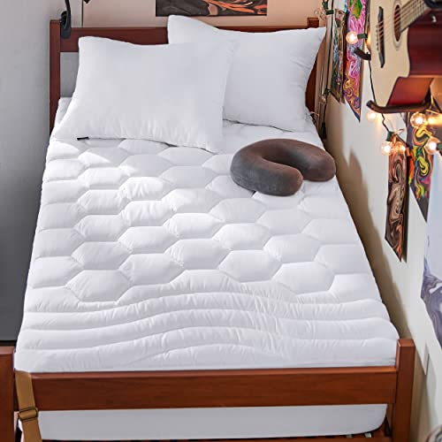 Bedsure Twin XL Mattress Pad Dorm Bedding - Soft Mattress Cover for College, Extra Long Twin Quilted Mattress Protector with Deep Pocket Fits up to 21", Breathable Fluffy Pillow Top (White, 39"x80")