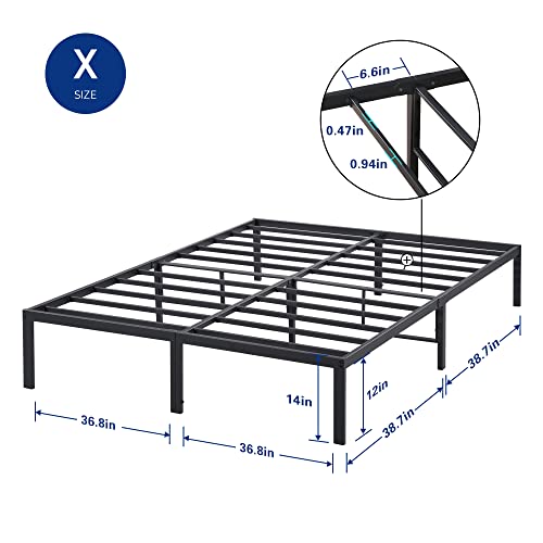 Olee Sleep 14 Inch Classic Metal Platform Bed Frame, Steel Slat Anti-Slip with Center Support, Steel Mattress Foundation, No Box Spring Needed, Black, Twin XL Size
