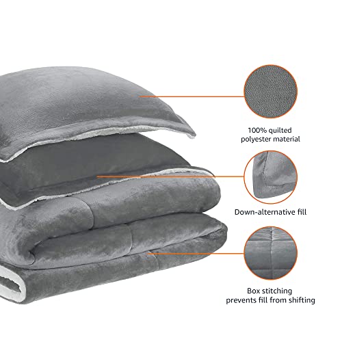 Amazon Basics Ultra-Soft Micromink Sherpa Comforter Bed Set - Charcoal, King