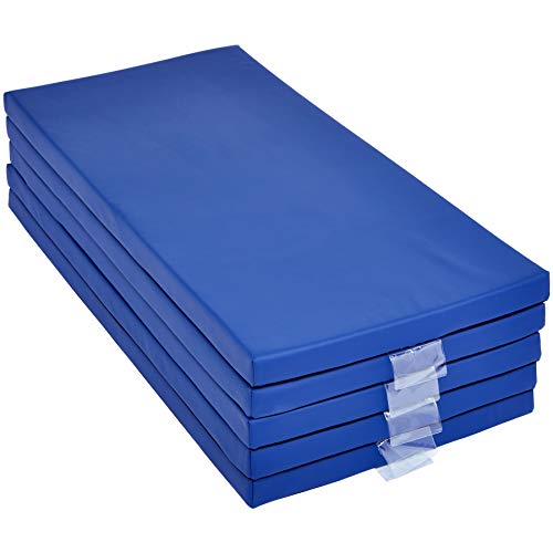 Amazon Basics Memory Foam Rest Nap Mats with Name-Tag Holder - Blue, 5-Pack
