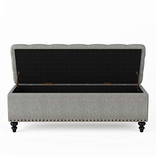 HUIMO 51-inch Storage Ottoman Bench with Button-Tufted, Ottoman with Storage, Bedroom Bench Safety Hinge Ottoman in Upholstered Fabrics, Large Storage Bench for Bedroom, Living Room (Grey-Tray)