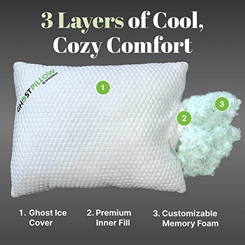 GhostBed Shredded Memory Foam Pillow with Adjustable Gel Memory Foam and Cooling, Breathable Cover - Standard Size, 2-Pack