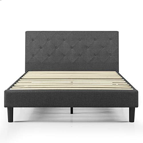 ZINUS Shalini Upholstered Platform Bed Frame / Mattress Foundation / Wood Slat Support / No Box Spring Needed / Easy Assembly, Dark Grey, Queen