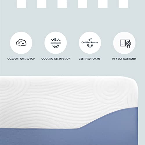 Mellow 6 Inch Cooling Gel-Infused Memory Foam Bed Mattress, Medium Firm Sleep and Breathable Fabric Cover, Twin, Mattress in A Box