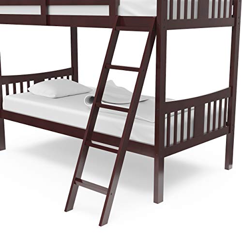 Storkcraft Caribou Solid Hardwood Twin Bunk Bed with Ladder and Safety Rail, Espresso