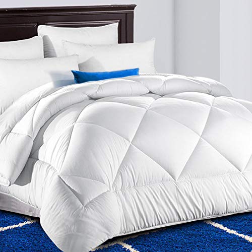 TEKAMON All Season Twin Comforter Winter Warm Summer Soft Quilted Down Alternative Duvet Insert Corner Tabs,Machine Washable Luxury Fluffy Reversible Collection for Hotel, Snow White