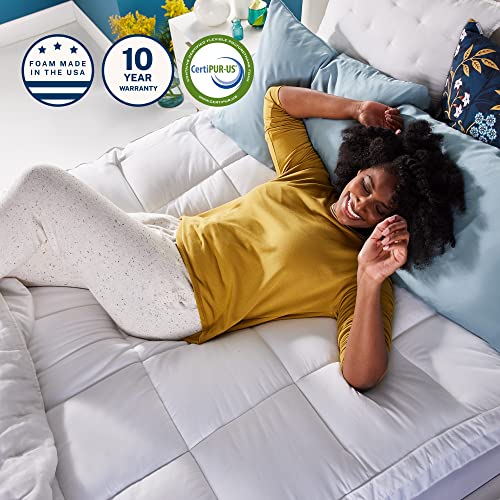 Sleep Innovations Dual Layer 4 Inch Memory Foam Mattress Topper, Full Size, Medium Support, 2 Inch Cooling Gel Memory Foam Plus 2 Inch Pillow Top Cover