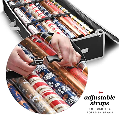 Wrapping Paper Organizer Storage (6 Colors) Underbed Container with Interior Pockets for Accessories, Christmas Gifts & Decoration,Fits Upto 24 Rolls