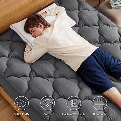 Bedsure Full Size Mattress Topper Pillow Top Mattress Pad Cotton Quilted Cooling Mattress Cover with Stretches to 21" Deep Pocket,Double Padded Pillow Top with Fluffy Down Alternative Fill,Dark Grey