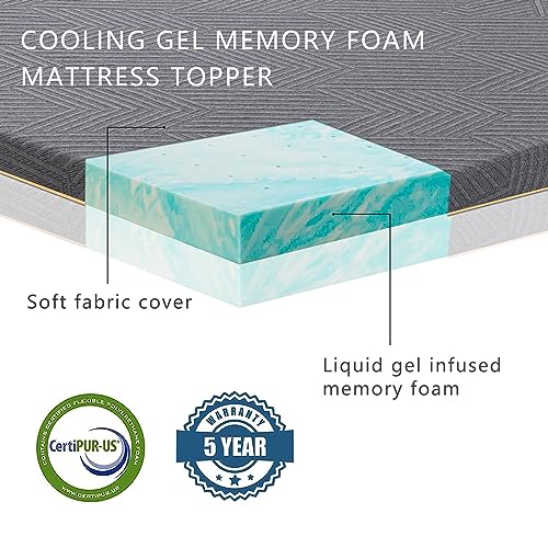 EGO Topper 3 Inch Queen Memory Foam Mattress Topper, Cooling Gel Foam Mattress Topper for Pressure Relief, Bed Topper in a Box with Removable & Washable Cover, CertiPUR-US Certified, 60"×80", Medium