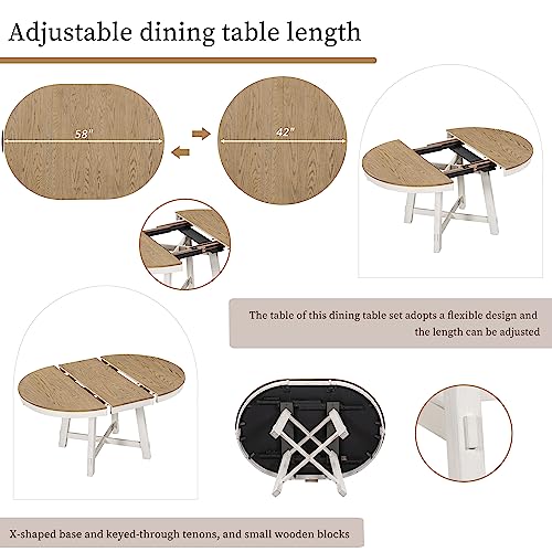 Merax Table Merax Dining Table Set for 4, Wood Round Extendable Dining Table and 4