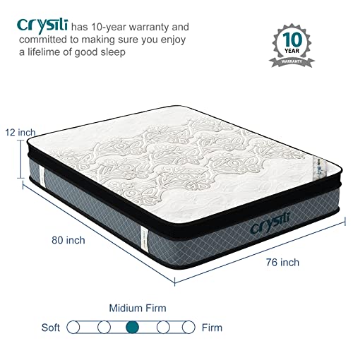 Crystli Queen Mattresses 12 inch Memory Foam Mattress Queen Size Hybrid Mattress Medium Firm Bed Mattress in a Box with CertiPUR-US Foam 100-Night Trial 10 Years Warranty