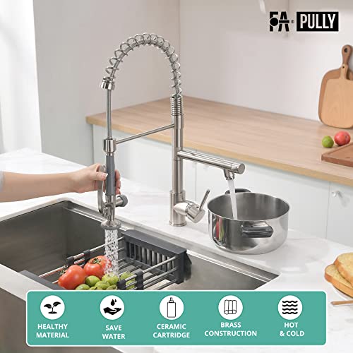 Fapully Commercial Pull Down Kitchen Sink Faucet with Sprayer Brushed Nickel