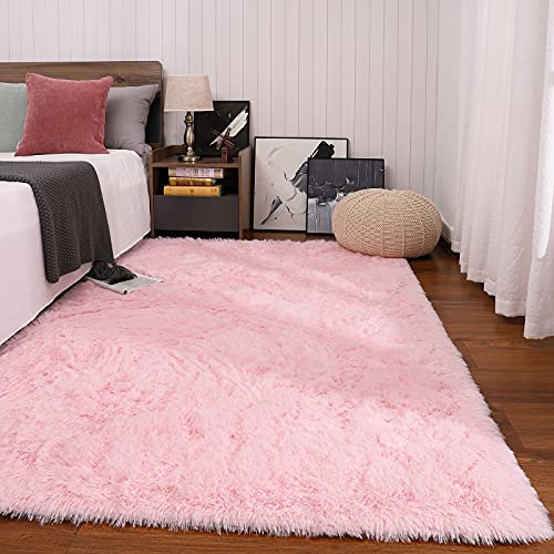 Keeko Premium Fluffy Pink Area Rug Cute Shag Carpet, Extra Soft and Sh