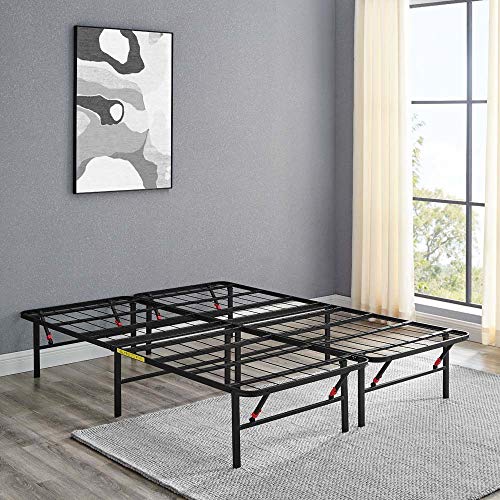 Amazon Basics Foldable Metal Platform Bed Frame with Tool Free Setup, 14 Inches High, Queen, Black