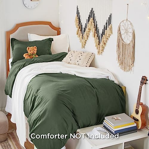 Bedsure Twin/Twin XL Duvet Cover Dorm Bedding - Soft Prewashed Olive Green Twin/Twin Extra Long Duvet Cover Set, Includes 1 Duvet Cover with Zipper Closure & 1 Pillow Sham, Comforter NOT Included