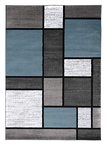 Rugshop Contemporary Modern Boxes Easy-Cleaning for Home Office,Living Room,Bedroom,Kitchen Non Shedding Area Rug 5' 3" X 7' 3" Blue/Gray